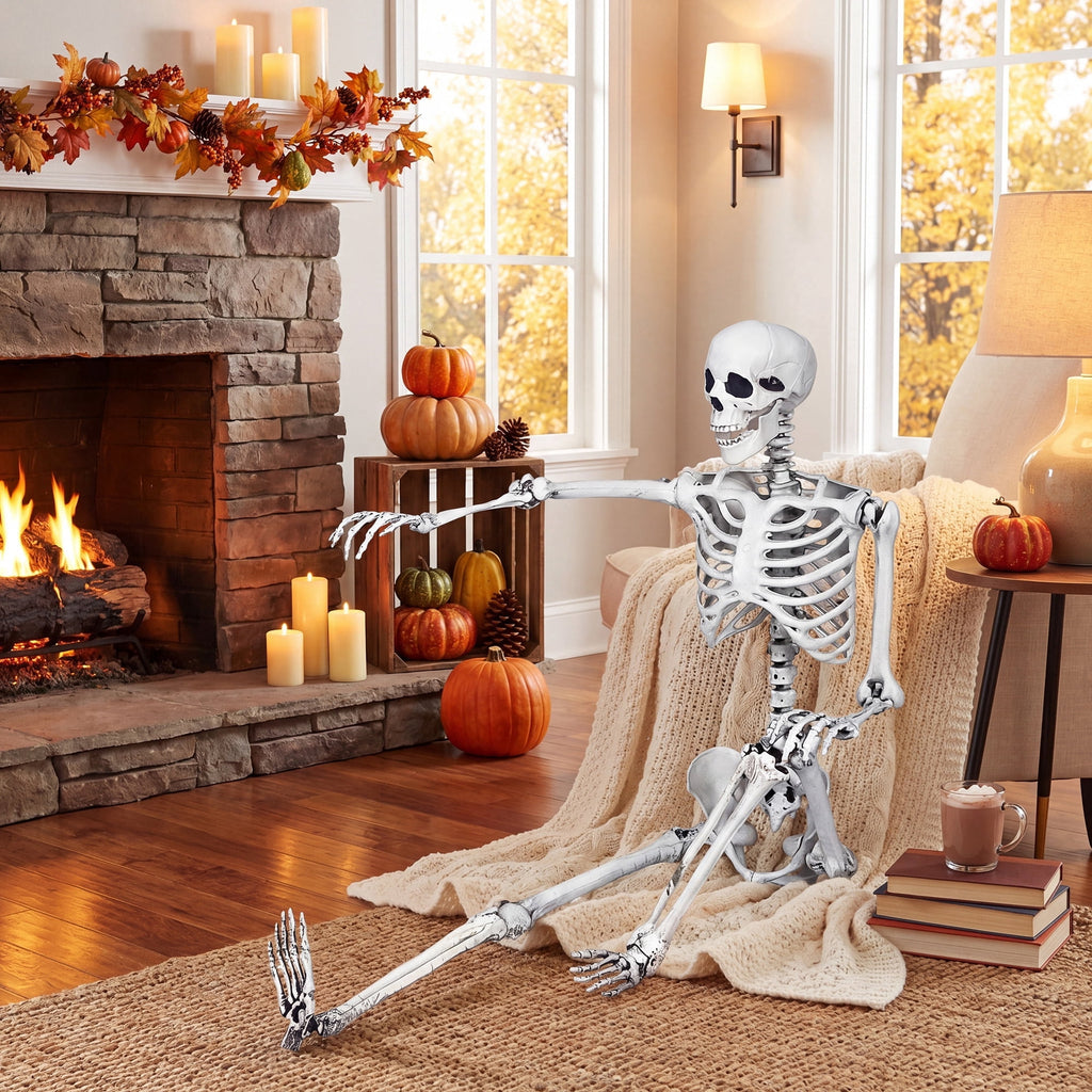 5.4ft Halloween Christmas Skeleton Life Size Realistic Full Body Hanging with Movable Joints 63 Inches