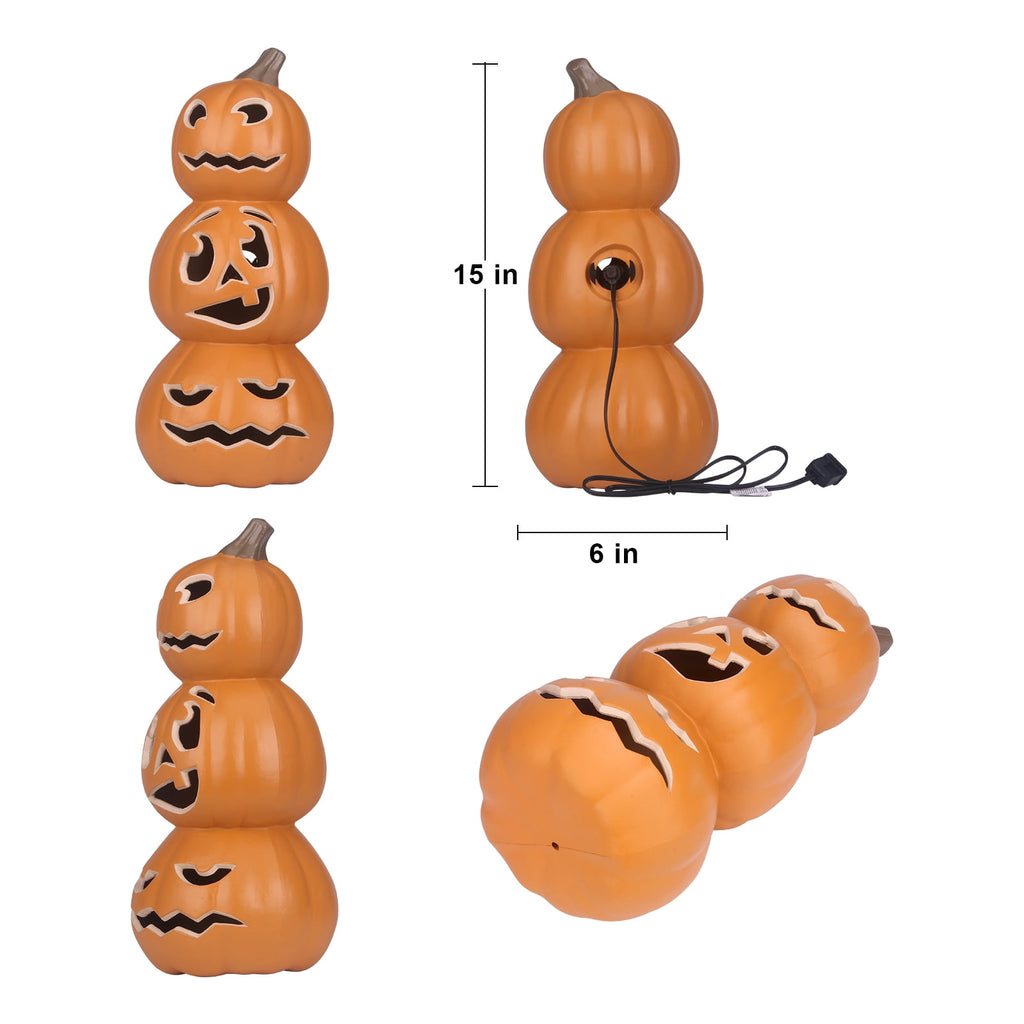 Gamexcel 21" LED Light-Up Jack O Lantern, Pre-lit Halloween Plastic Pumpkin Lights for Indoor/Outdoor Decoration - Angry Face