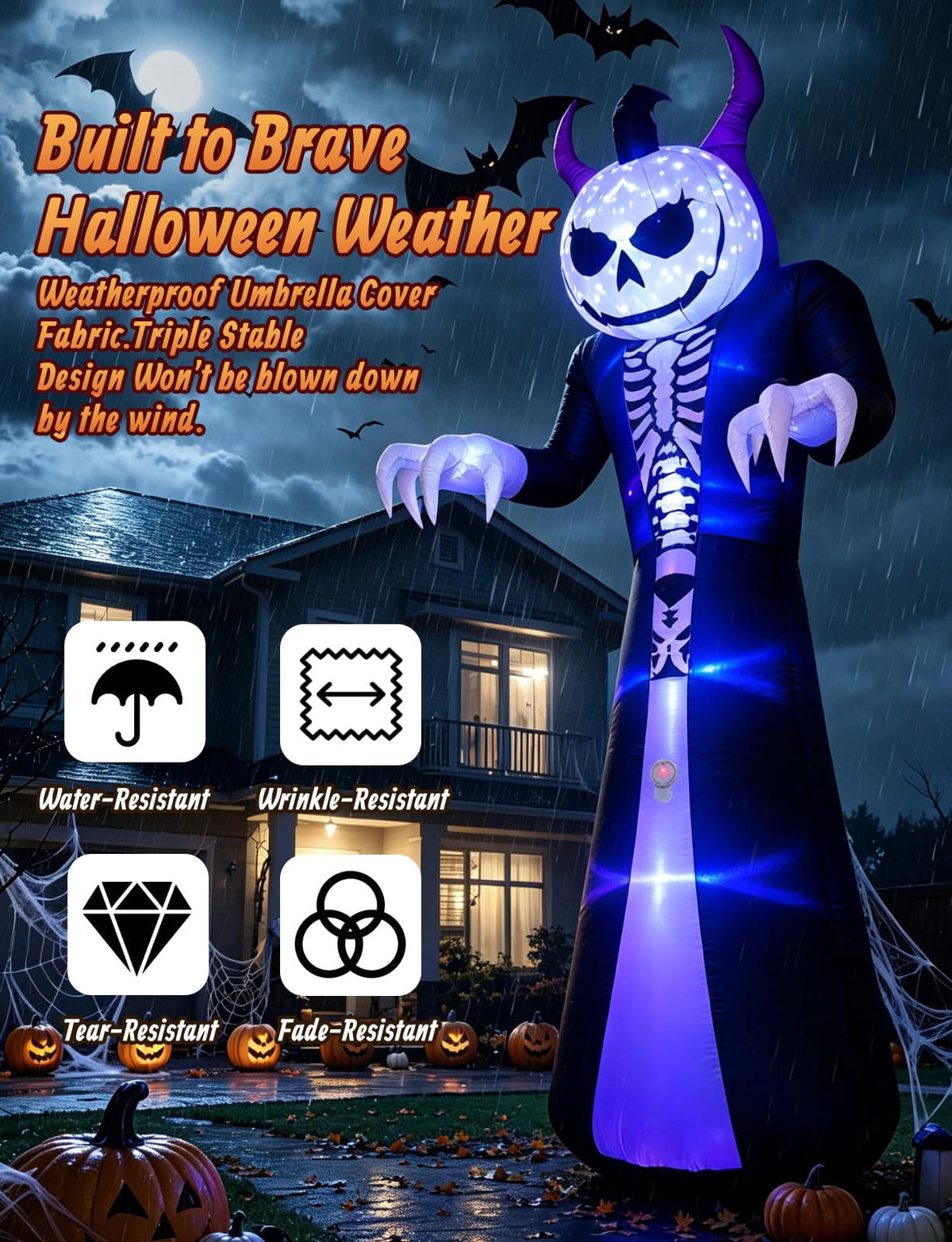 Novtech 10 FT Grim Reaper Halloween Inflatables, Pumpkin Head, Motion Activated Scream, 8 RGB Light Modes, Blow Up Outdoor Yard Decorations for Trick or Treat, Lawn Garden Party & Scary Haunted House