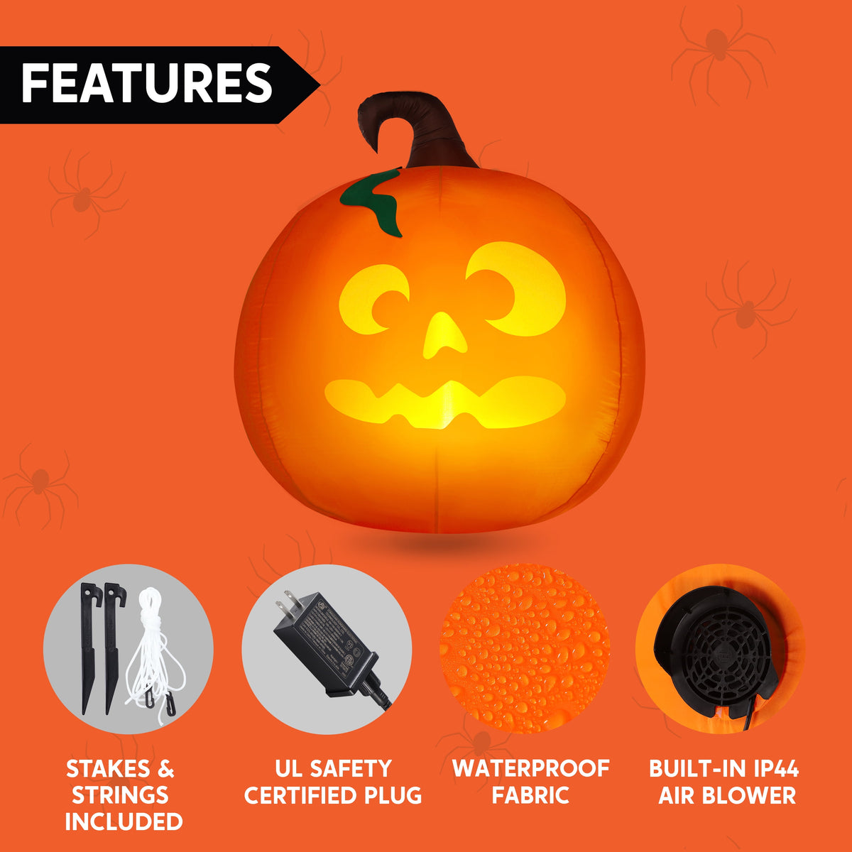 Joyfy 5 Ft Tall Halloween Inflatable Pumpkin,Blow Up Pumpkin with Projector Face and Music Lights,Outdoor Decorations for Yard,Garden,Lawn,Party