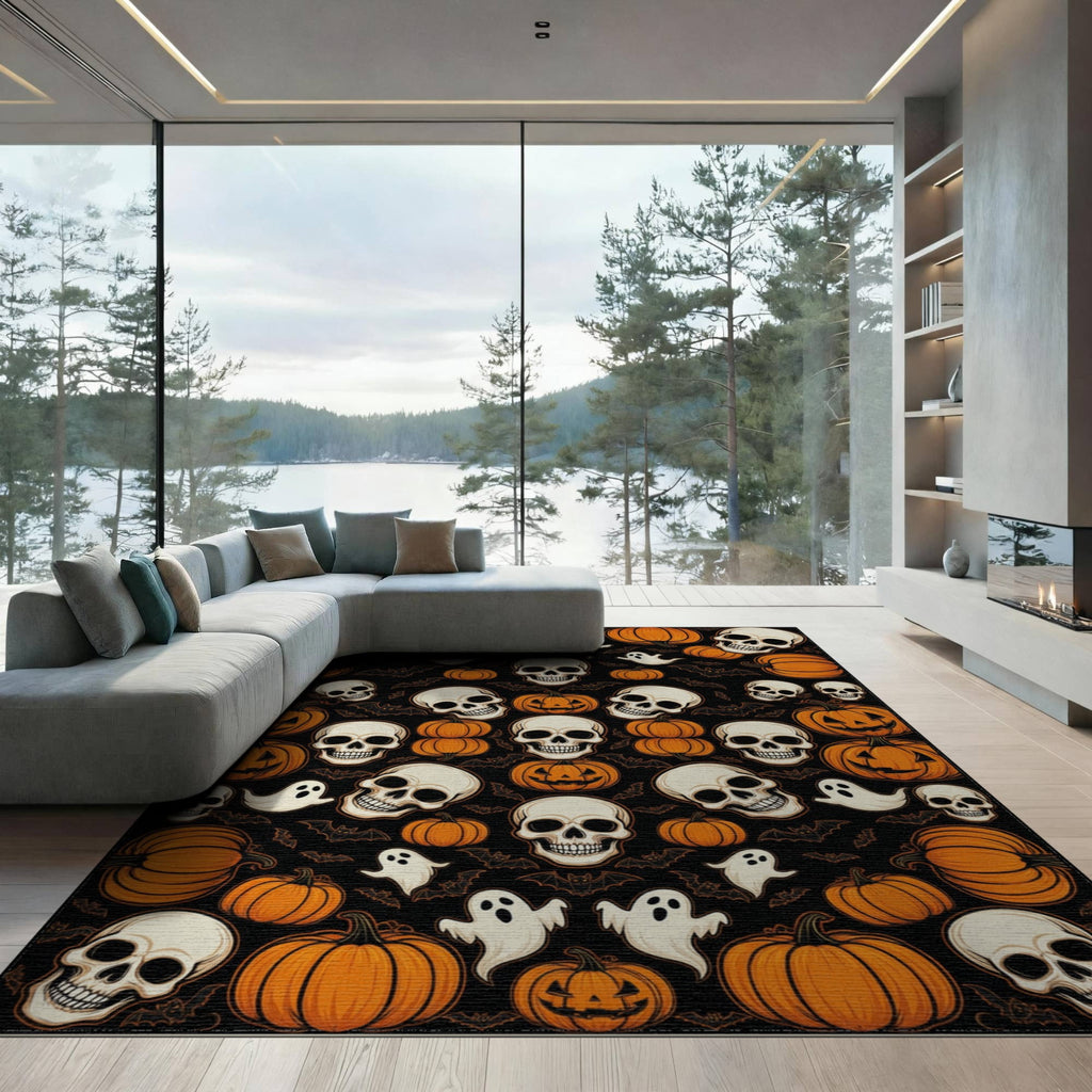 ODIKA Halloween October Phantom Gourd Flying Creature Fiber Doormat Stain Resistant Low Profile for Dorm Room, Small Living Apartment