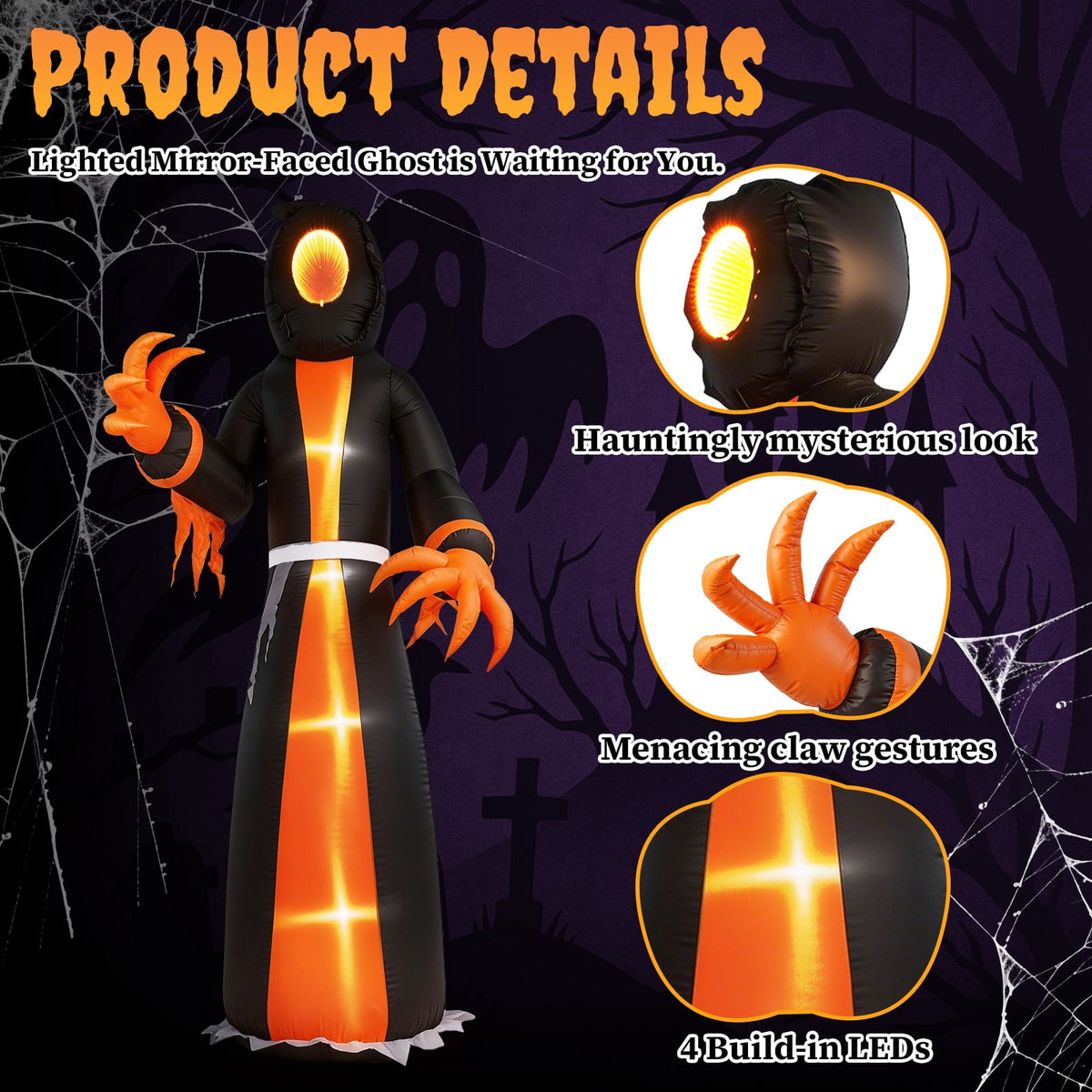 Ktaxon 12' Halloween Inflatables Ghost Outdoor Halloween Decoration,Built-In LED