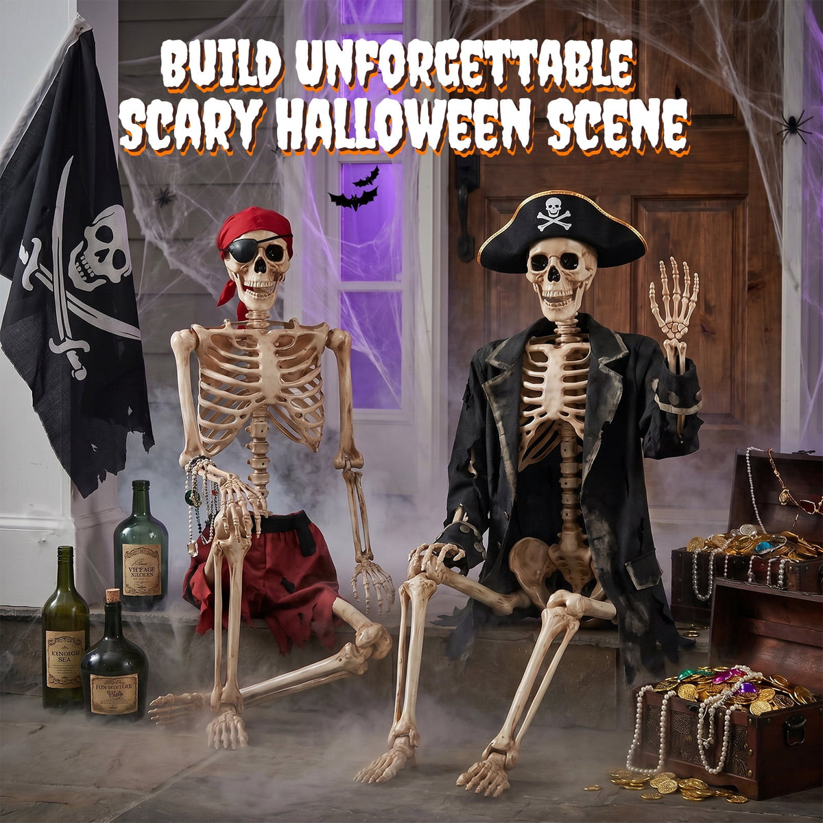 Ayieyill 5.4ft Halloween Skeleton Decorations, Weathered Posable Skeleton Decor for Halloween Decorations Outdoor Indoor