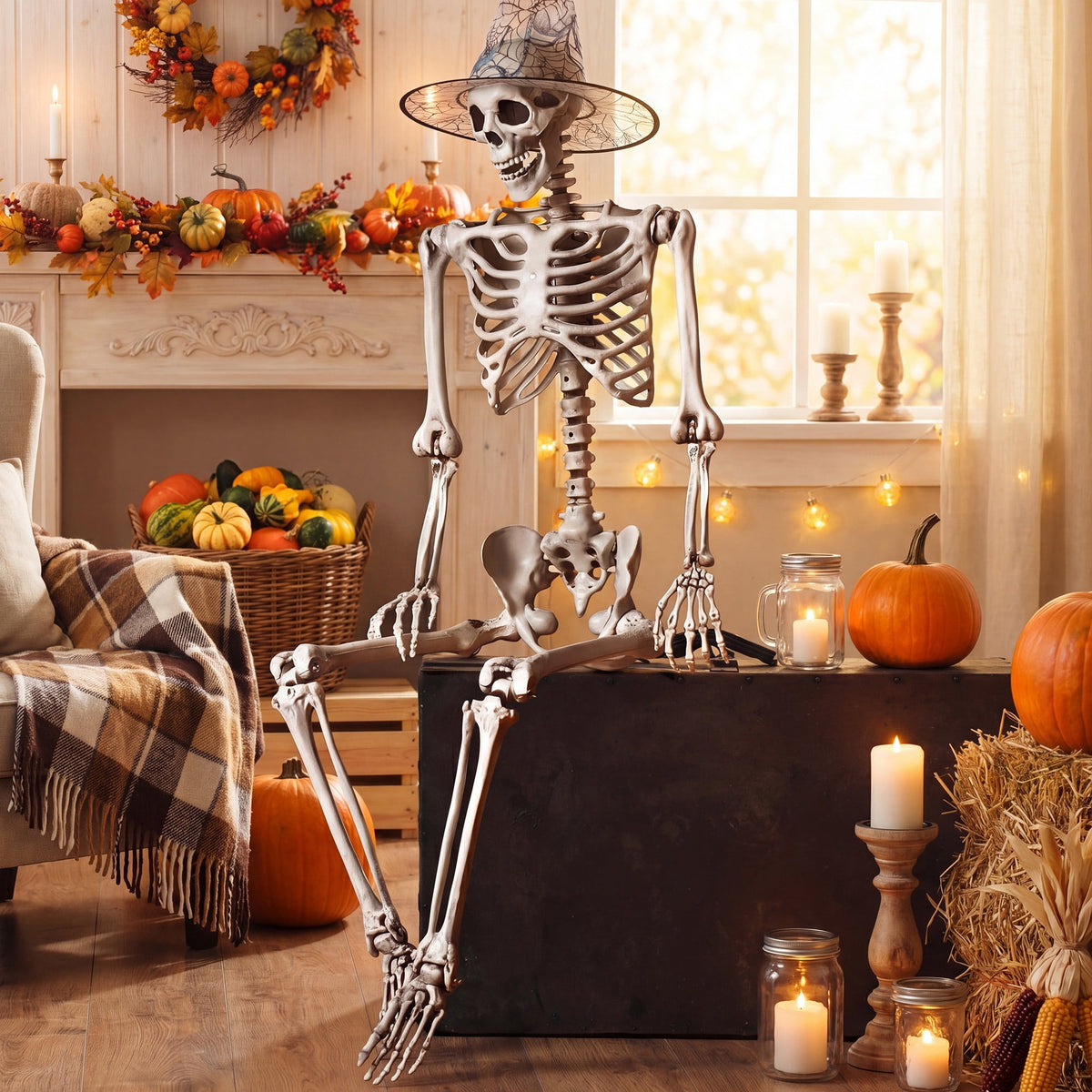 5.4ft Halloween Christmas Skeleton Life Size Realistic Full Body Hanging with Movable Joints 63 Inches