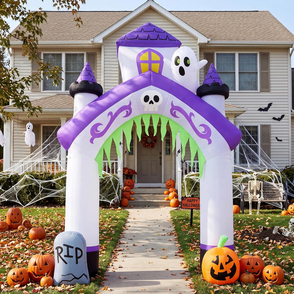 Joyfy 8 ft Halloween Inflatable Pumpkin Archway Outdoor Decoration,Blow Up Arch Decor for Yard with Build-in LED Lights for Yard,Garden & Party