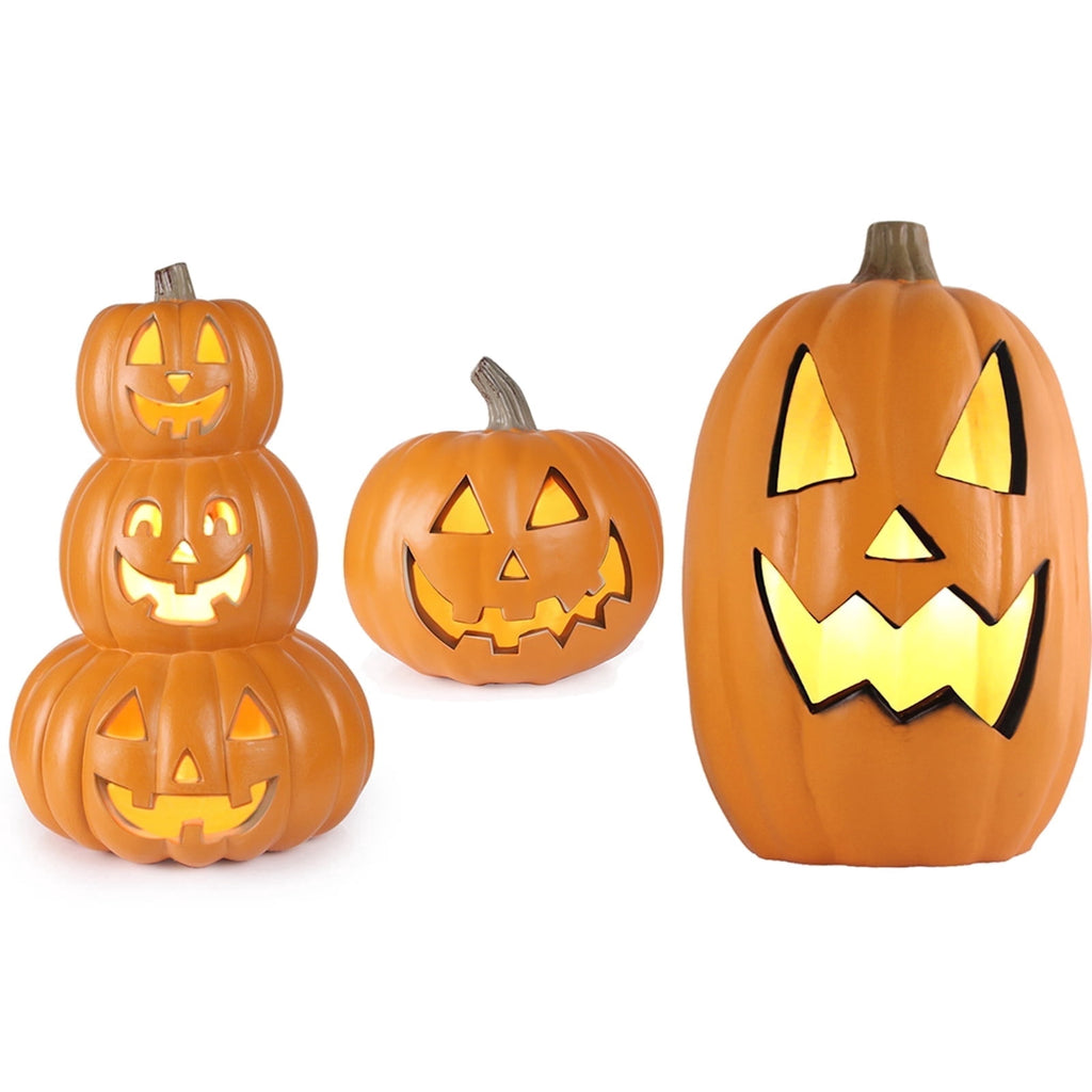 Gamexcel 21" Jack O Lantern Halloween Plastic Pumpkin Lights with Pre-lit LED Bulbs - Indoor/Outdoor Smile Face Decoration