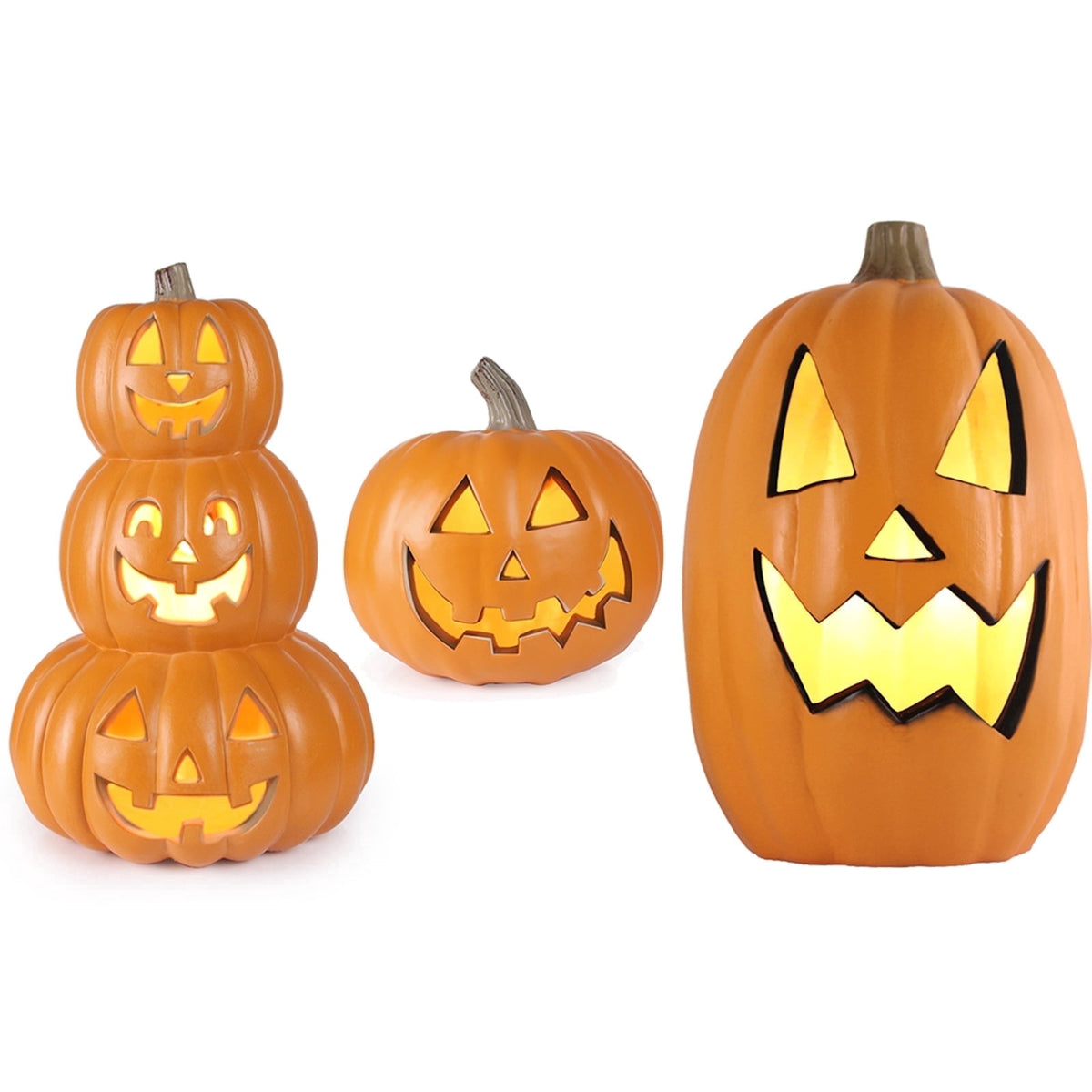 Gamexcel 21" Jack O Lantern Halloween Plastic Pumpkin Lights with Pre-lit LED Bulbs - Indoor/Outdoor Smile Face Decoration