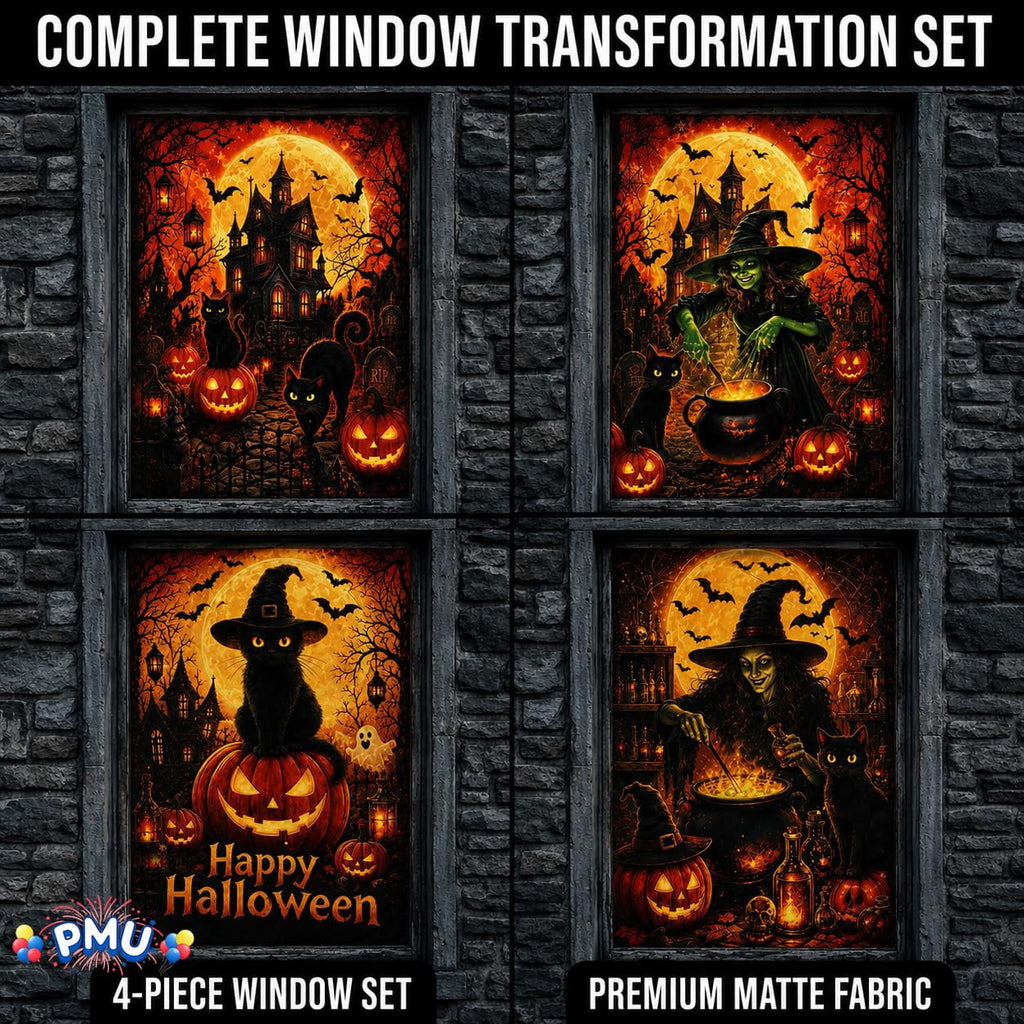 PMU 7-Piece Halloween Garage Door Cover Set, 16 x 7 ft, Skeleton Window & Door Decorations