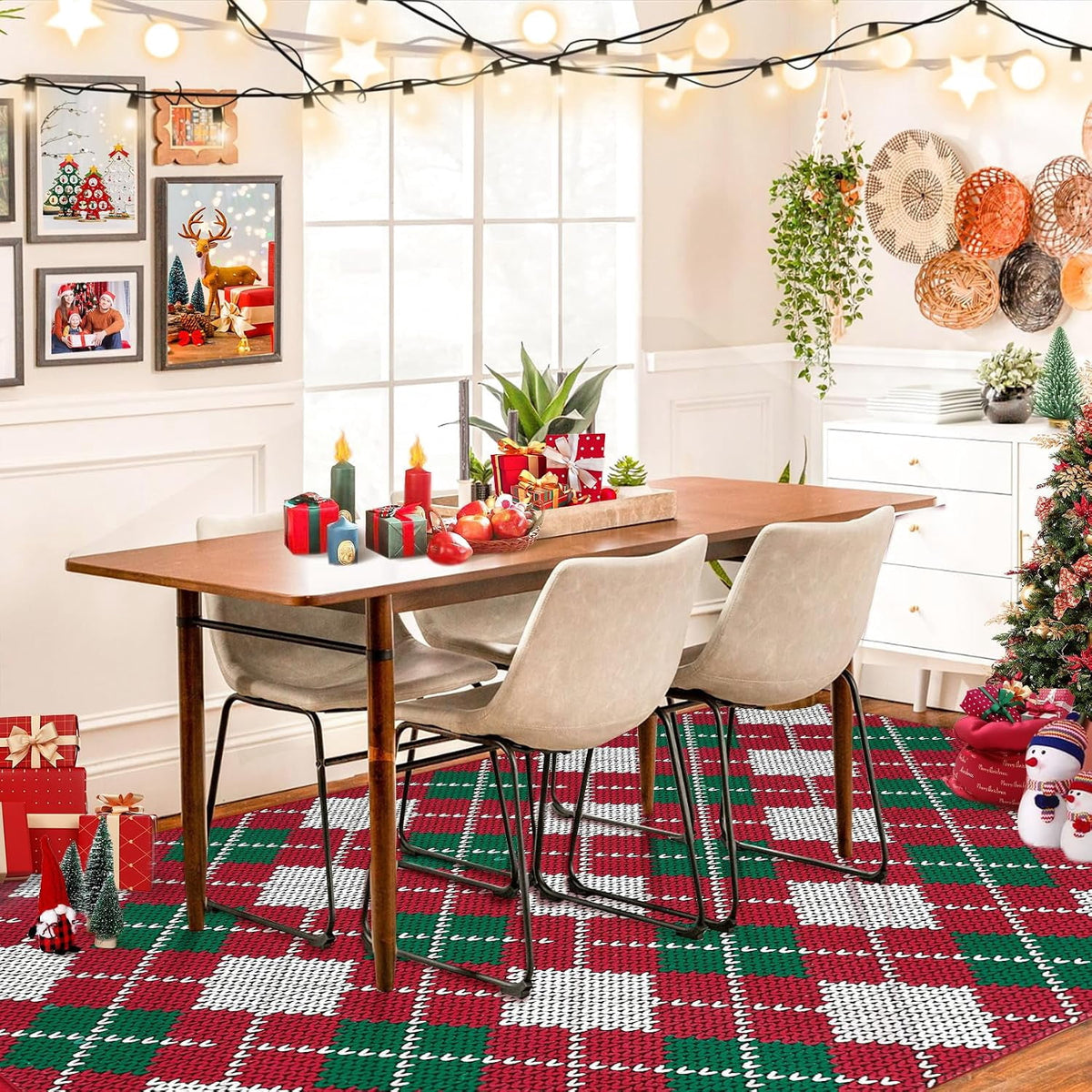 Christmas Plaid Rug Modern Holiday Doormat Soft Machine Washable for Indoor Home Red 9x12ft(274x366cm)