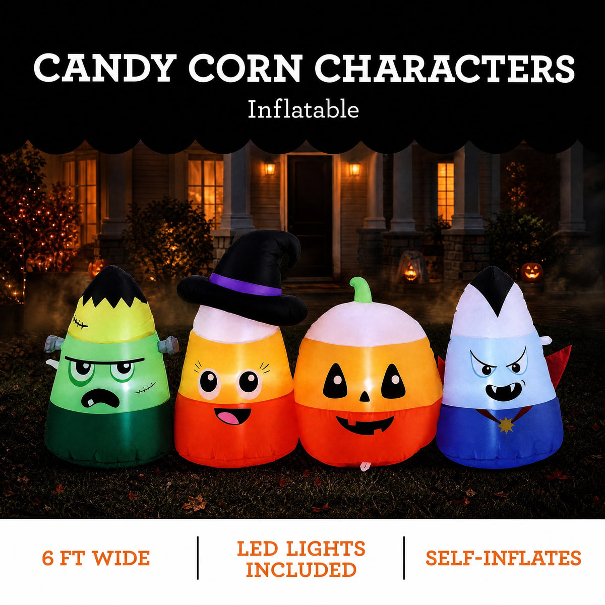 Candy Corn Characters Airblown Yard Inflatable, Multicolor, 6', Halloween by Way To Celebrate