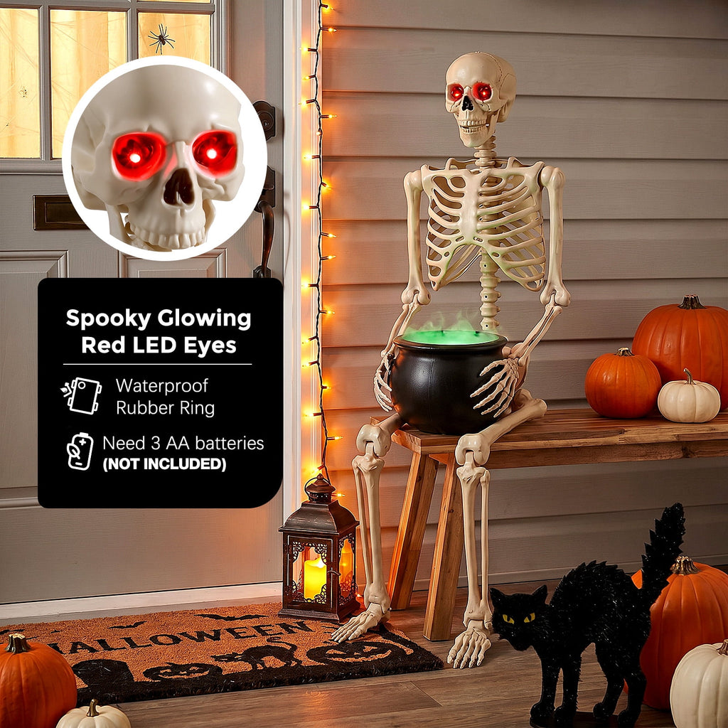Ayieyill 5.4ft Halloween Skeleton Decorations, Weathered Posable Skeleton Decor for Halloween Decorations Outdoor Indoor