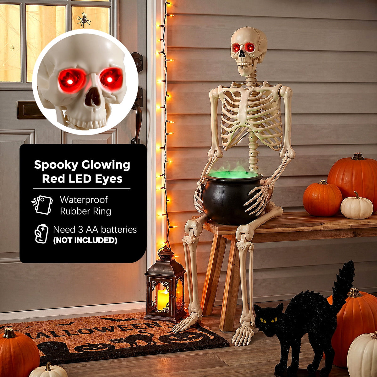 Ayieyill 5.4ft Halloween Skeleton Decorations, Weathered Posable Skeleton Decor for Halloween Decorations Outdoor Indoor