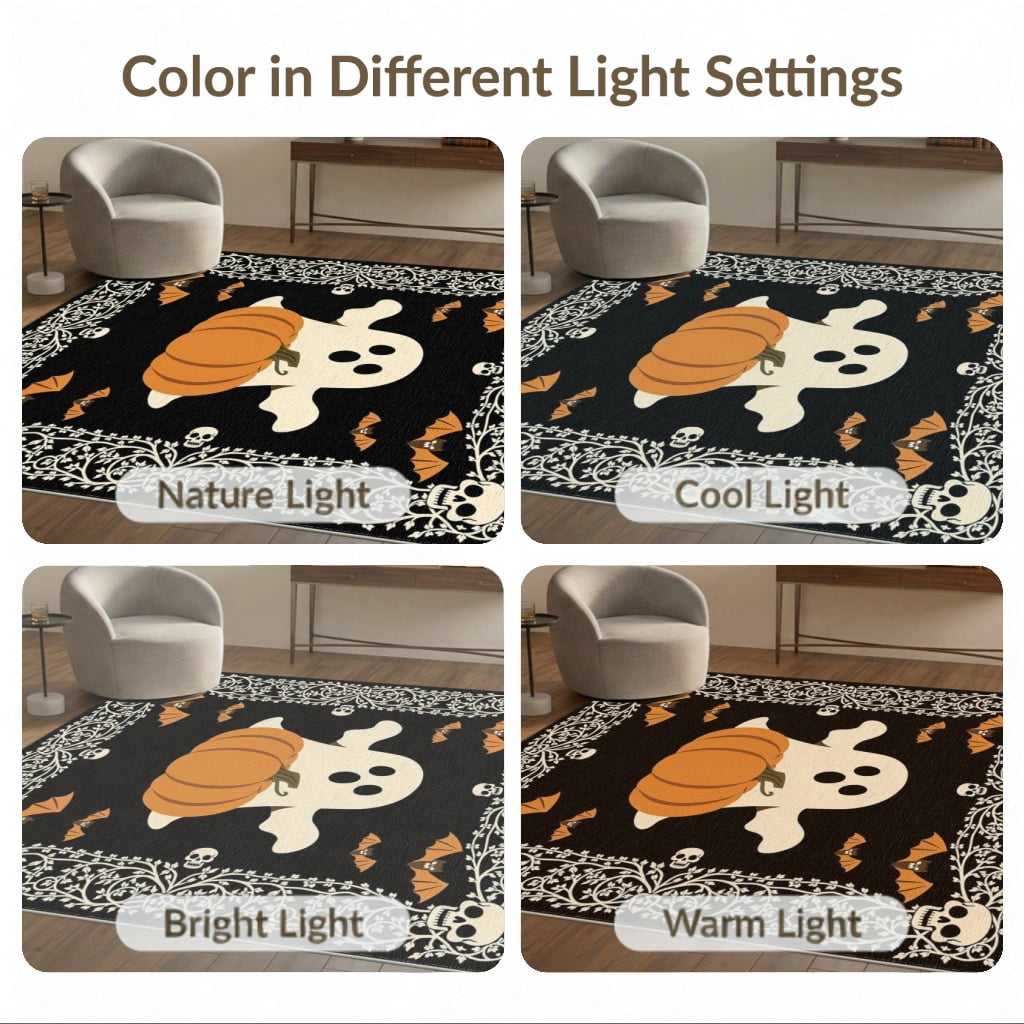 ODIKA 8'x10' Washable Area Rug Halloween Harvest Spirits Grinning Lantern Entrance Doormat Door for Living Room, Under Sectional, Family , Durable, Non-Slip