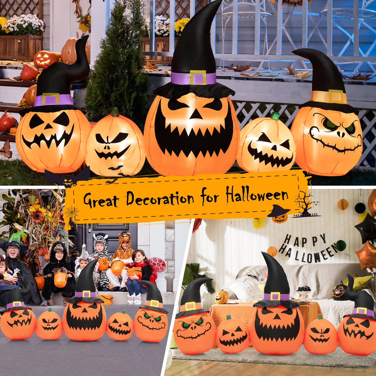 Gymax 4' Inflatable Halloween Pumpkin Yard Decoration w/Built-in LED Lights