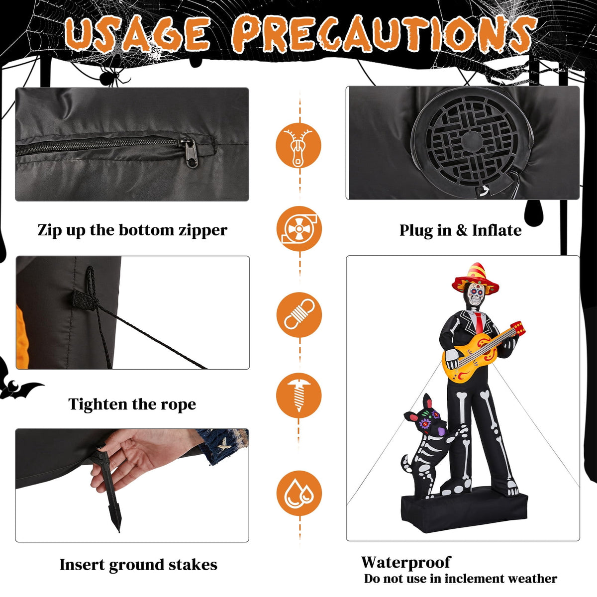 7.3ft Halloween Inflatable Ghost Musician with Puppet and 6 LED Lights