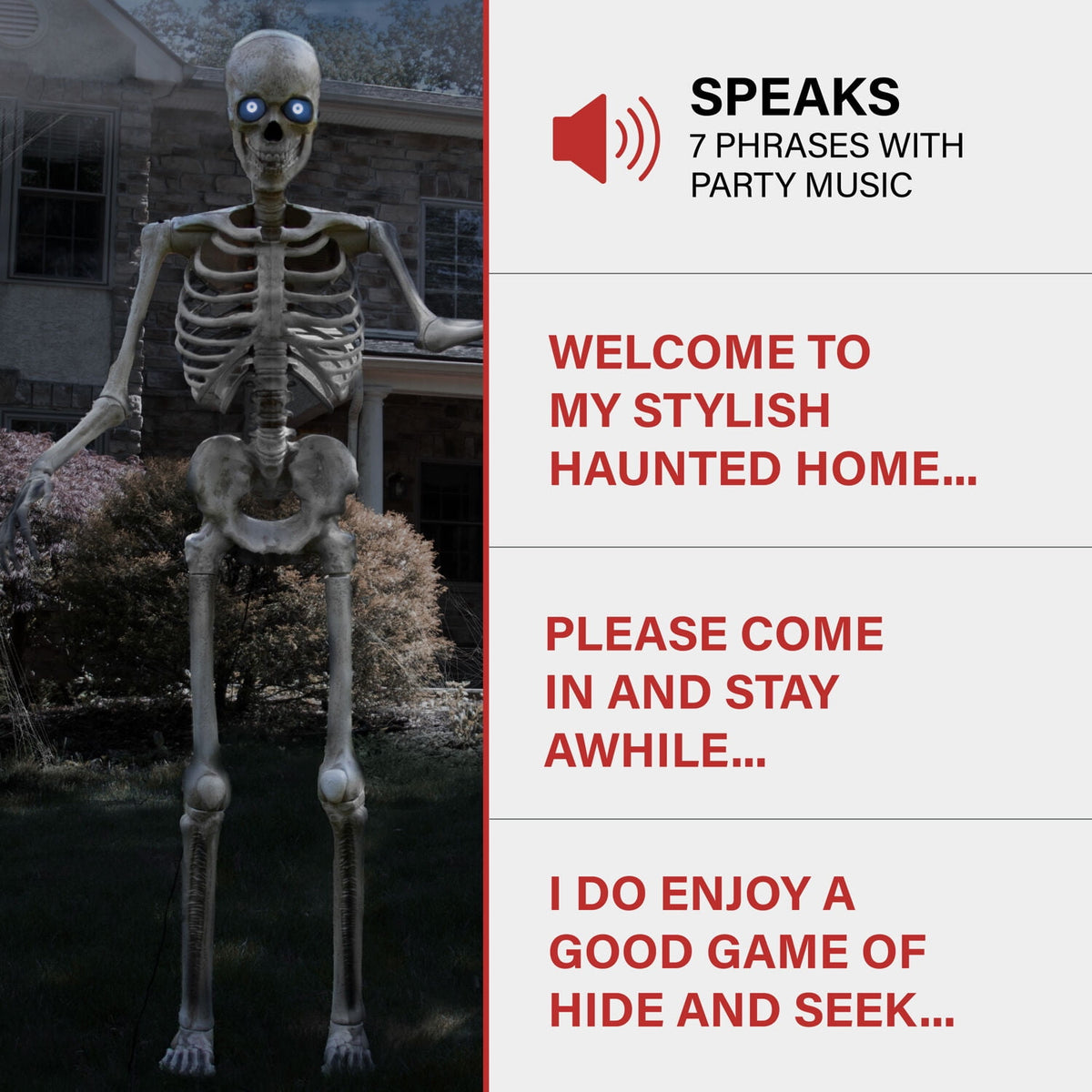 Haunted Hill Farm 8.0-Ft. Tall Motion-Activated Towering Skeleton, Premium Talking Halloween Animatronic, Plug-In