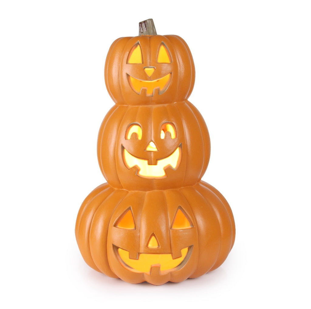 Gamexcel 10" + 14" Pre-Lit Jack O'Lanterns - Indoor/Outdoor Halloween Decorations for Party & Home, Lighted Pumpkin, 2 Pack, Orange