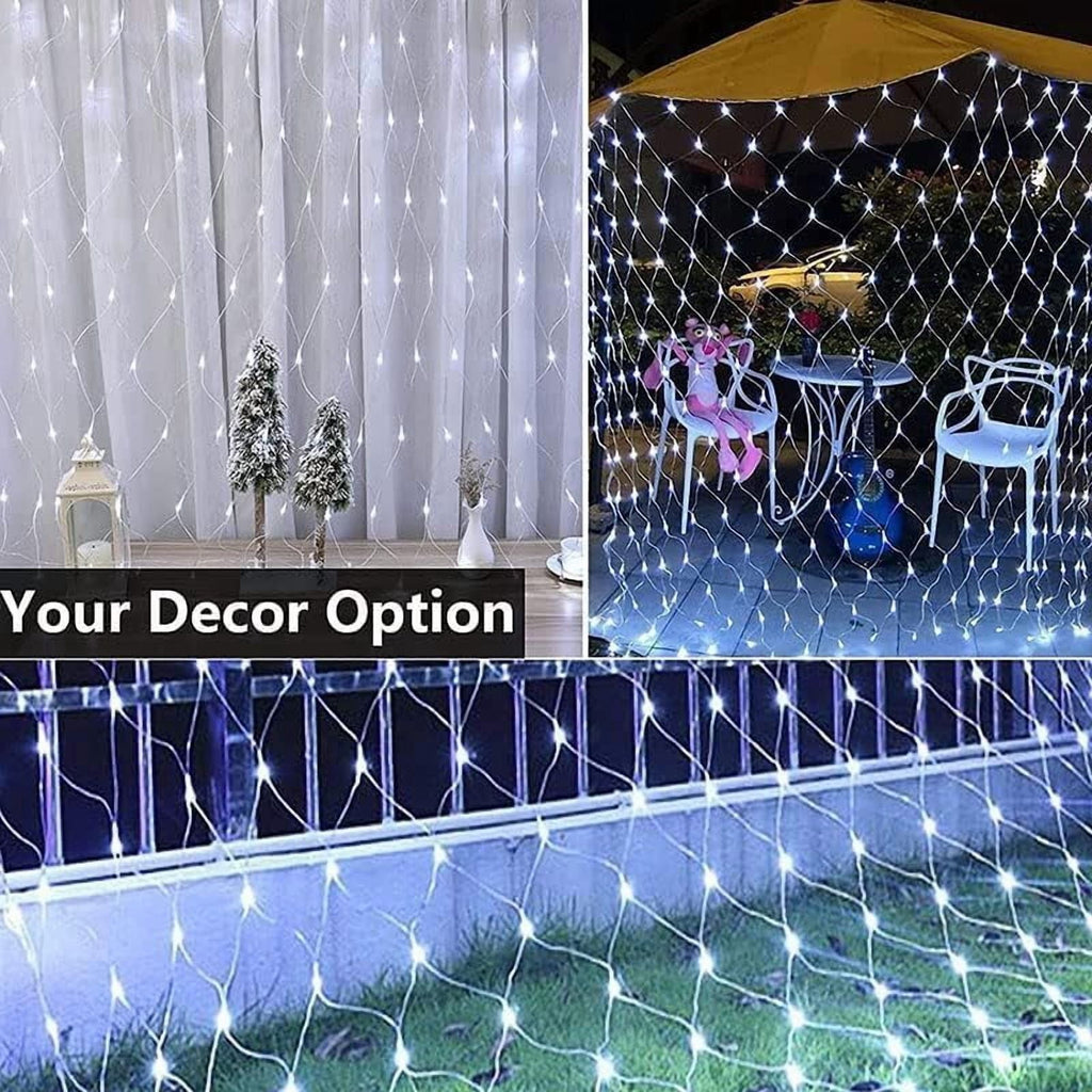 Garden Net Lights- Battery Operated 672 LED Waterproof Net Mesh Lights with 8 Modes- 6x4M Fairy String Lights for Outdoor Indoor Christmas Tree- Bush- Backyard- Garden- Party Décor.