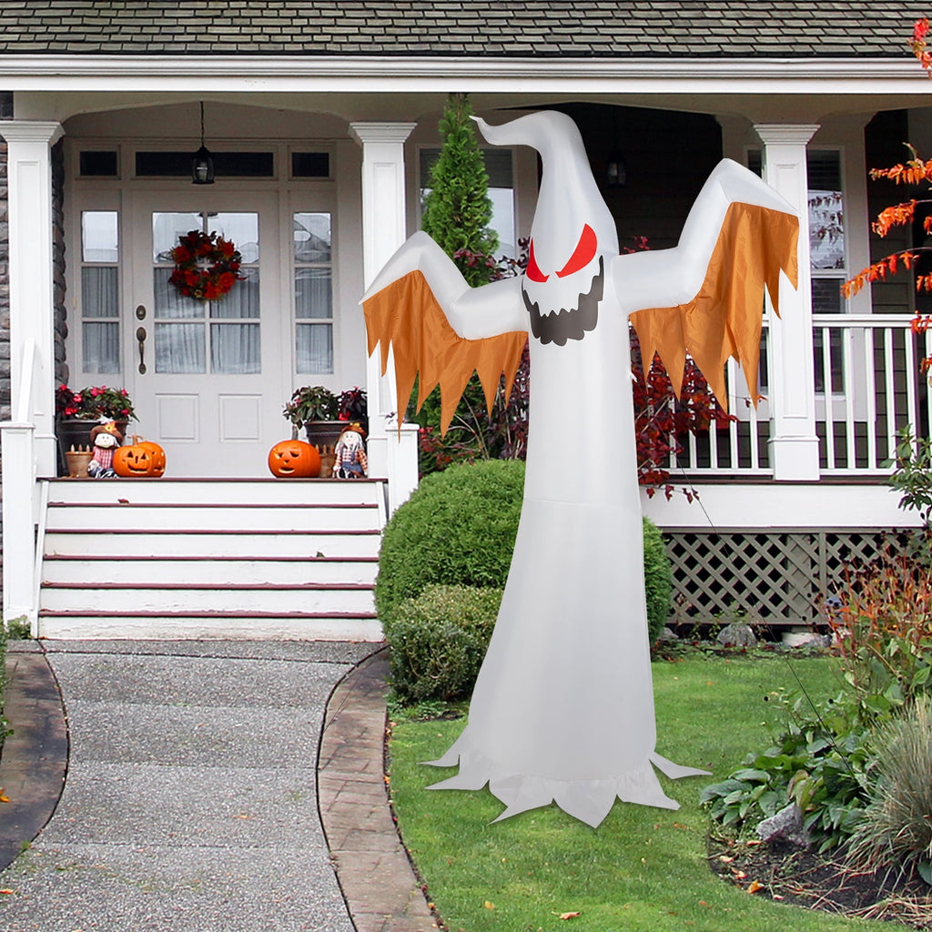 12ft Halloween Inflatable Scary Ghost with Flames and Flashing Red Eyes