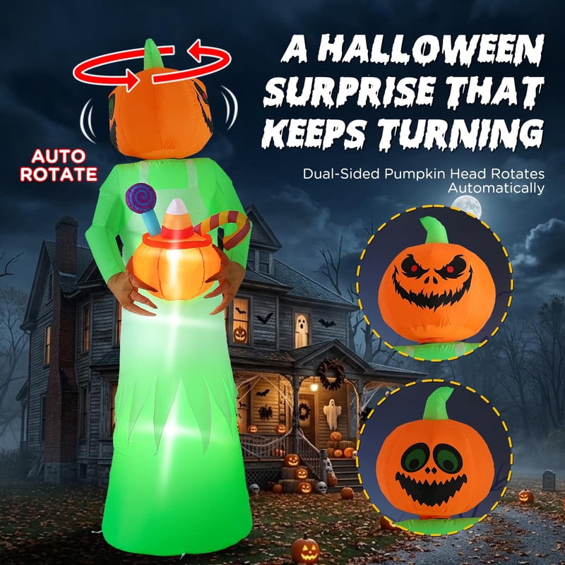 Novtech 10 FT Grim Reaper Halloween Inflatables, Pumpkin Head, Motion Activated Scream, 8 RGB Light Modes, Blow Up Outdoor Yard Decorations for Trick or Treat, Lawn Garden Party & Scary Haunted House