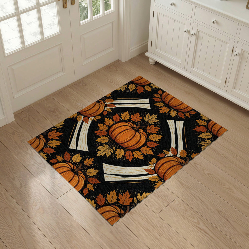 ODIKA Halloween Spooky Pumpkin Phantom Striped Entrance Door Doormat for Playroom, Bedroom, Reading Nook, Pet Friendly & Kids Safe Play