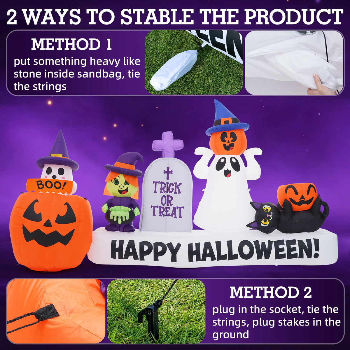 BSHAPPLUS® 9 ft Halloween Pumpkin UFO Inflatable,Walk-in Inflatable Yard Decor with Levitating Cow,Built-in LED Lights,Outdoor Blow up Decor for Lawn Garden Party,19.7ft Extra-Long Power Cord