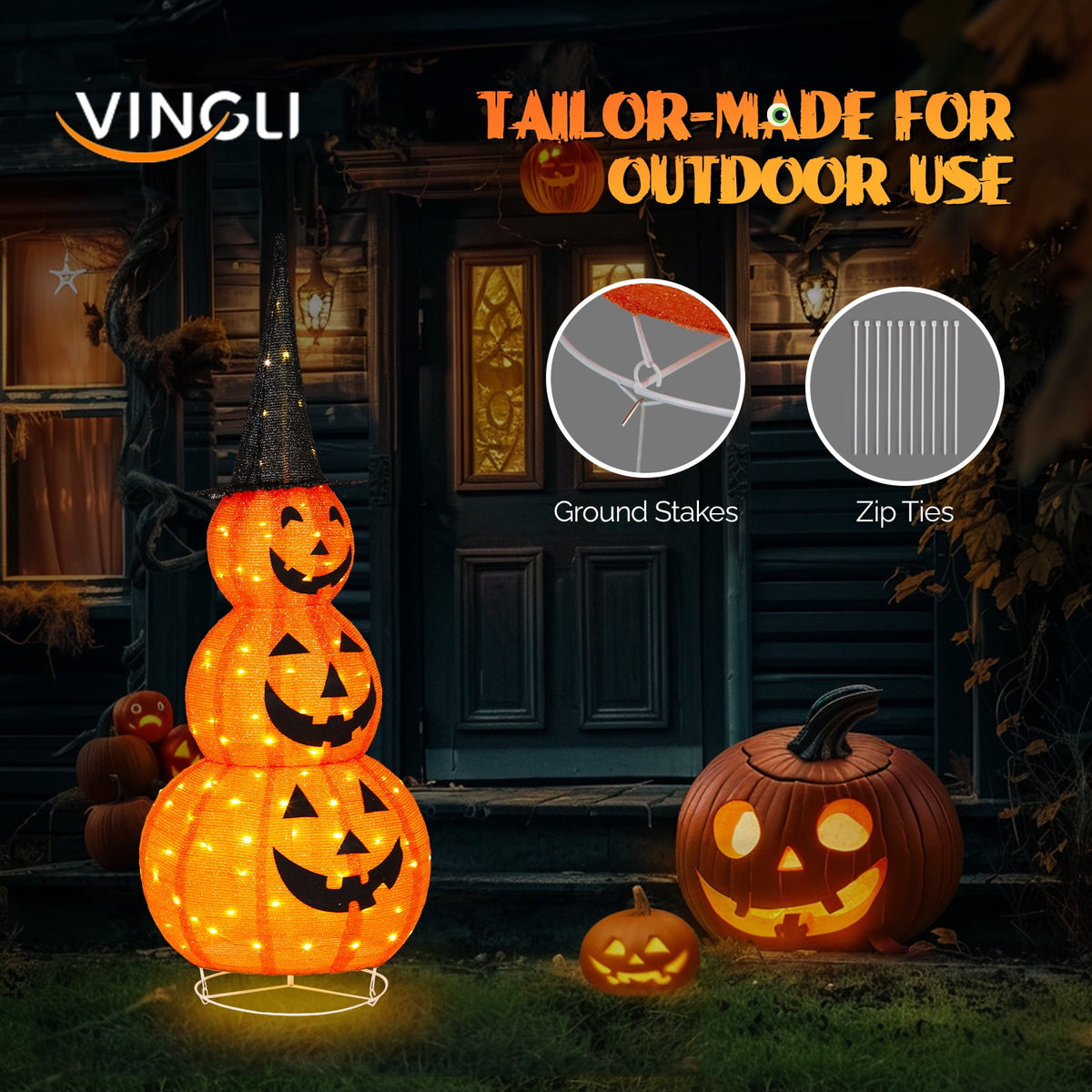 Ktaxon 3FT Pumpkins Halloween Lighted Pumpkin Outdoor Decoration for Holiday Lawn Garden Party,2Pcs