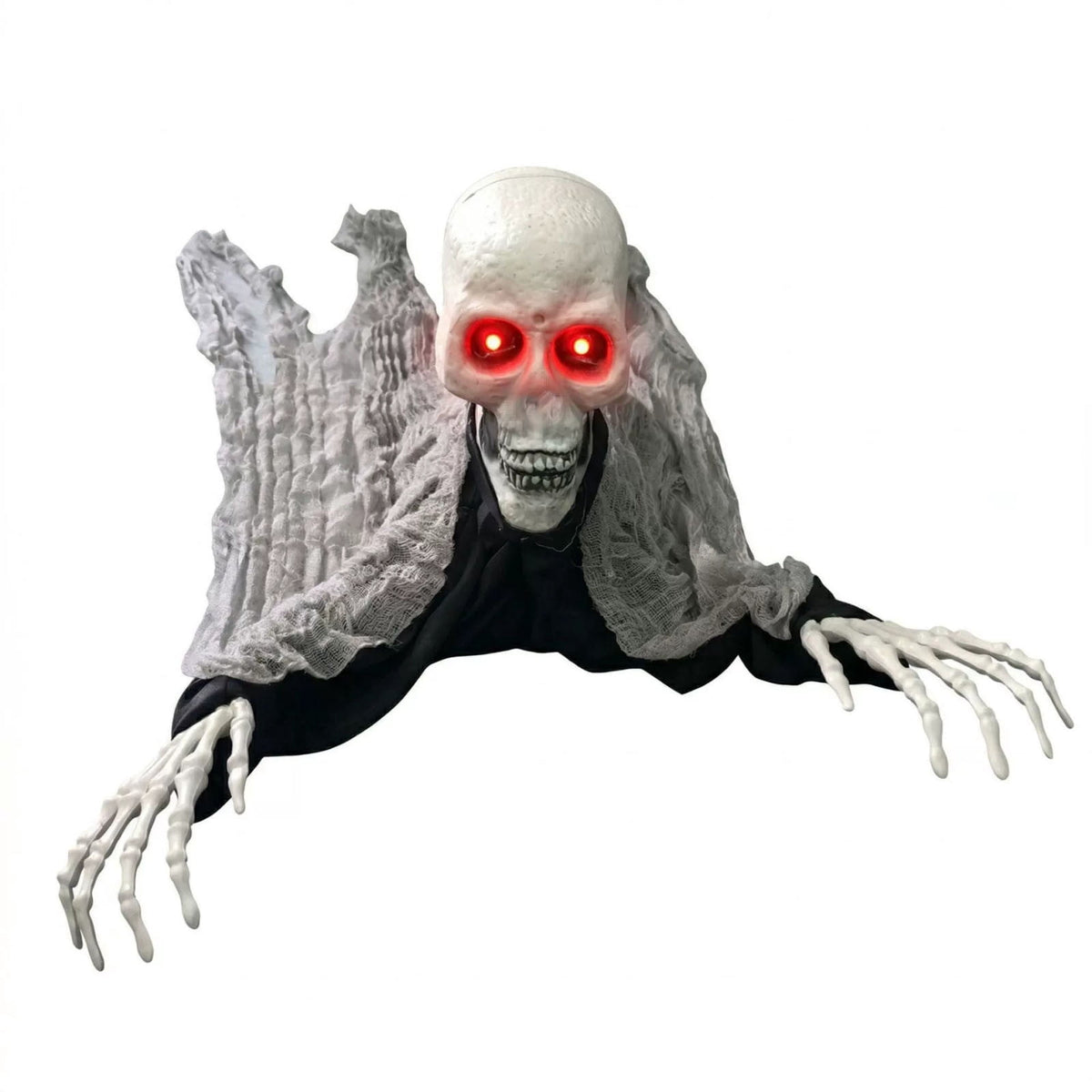 Voice Activated Crawling Skeleton, Halloween Prop Groundbreaker Skeleton with Red Glowing Eyes and Creepy Sound, Spooky Yard Decor for Outdoor Halloween Parties and Events, 12" W 36" L