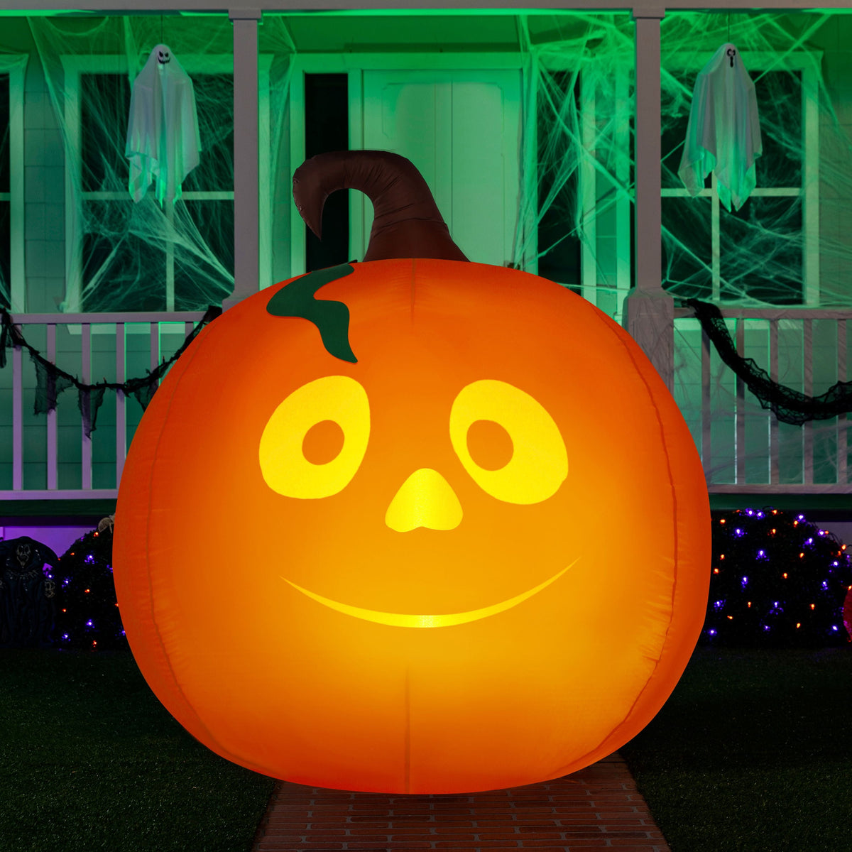 Joyfy 5 Ft Tall Halloween Inflatable Pumpkin,Blow Up Pumpkin with Projector Face and Music Lights,Outdoor Decorations for Yard,Garden,Lawn,Party