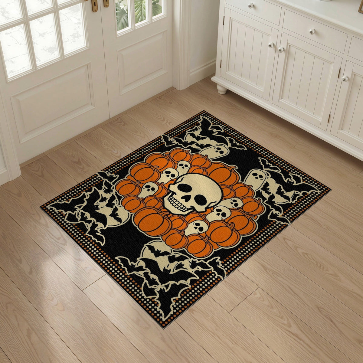 ODIKA 8'x10' Washable Area Rug Halloween Harvest Spirits Grinning Lantern Entrance Doormat Door for Living Room, Under Sectional, Family , Durable, Non-Slip