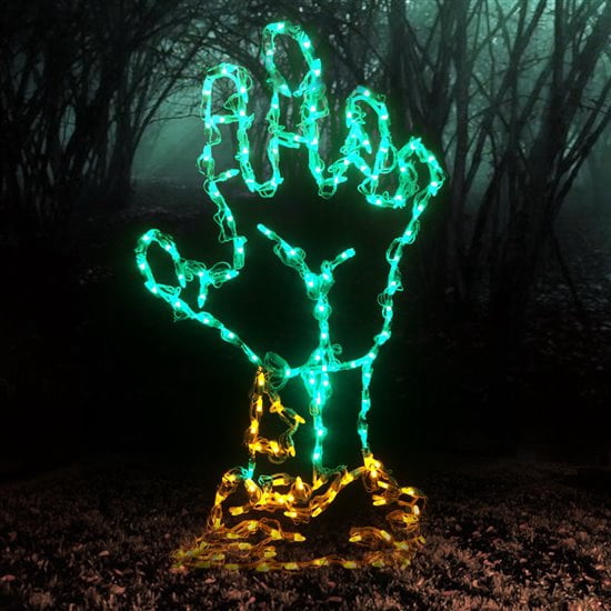 Holidynamics 36 Inch LED Wire Framed Zombie Hand Yard Decoration, 140 Lights