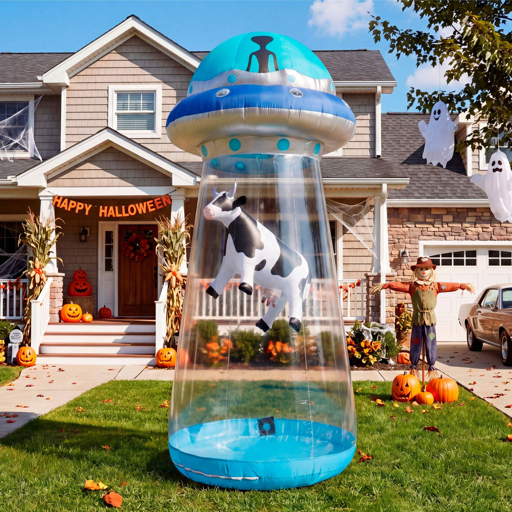 Joyfy 9 ft Halloween Inflatable UFO Alien Decoration with Built-in LEDs,UFO Halloween Decorations Outdoor Blow Up Yard Lawn Decoration