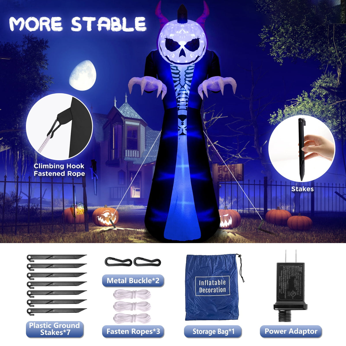 Novtech 10 FT Grim Reaper Halloween Inflatables, Pumpkin Head, Motion Activated Scream, 8 RGB Light Modes, Blow Up Outdoor Yard Decorations for Trick or Treat, Lawn Garden Party & Scary Haunted House