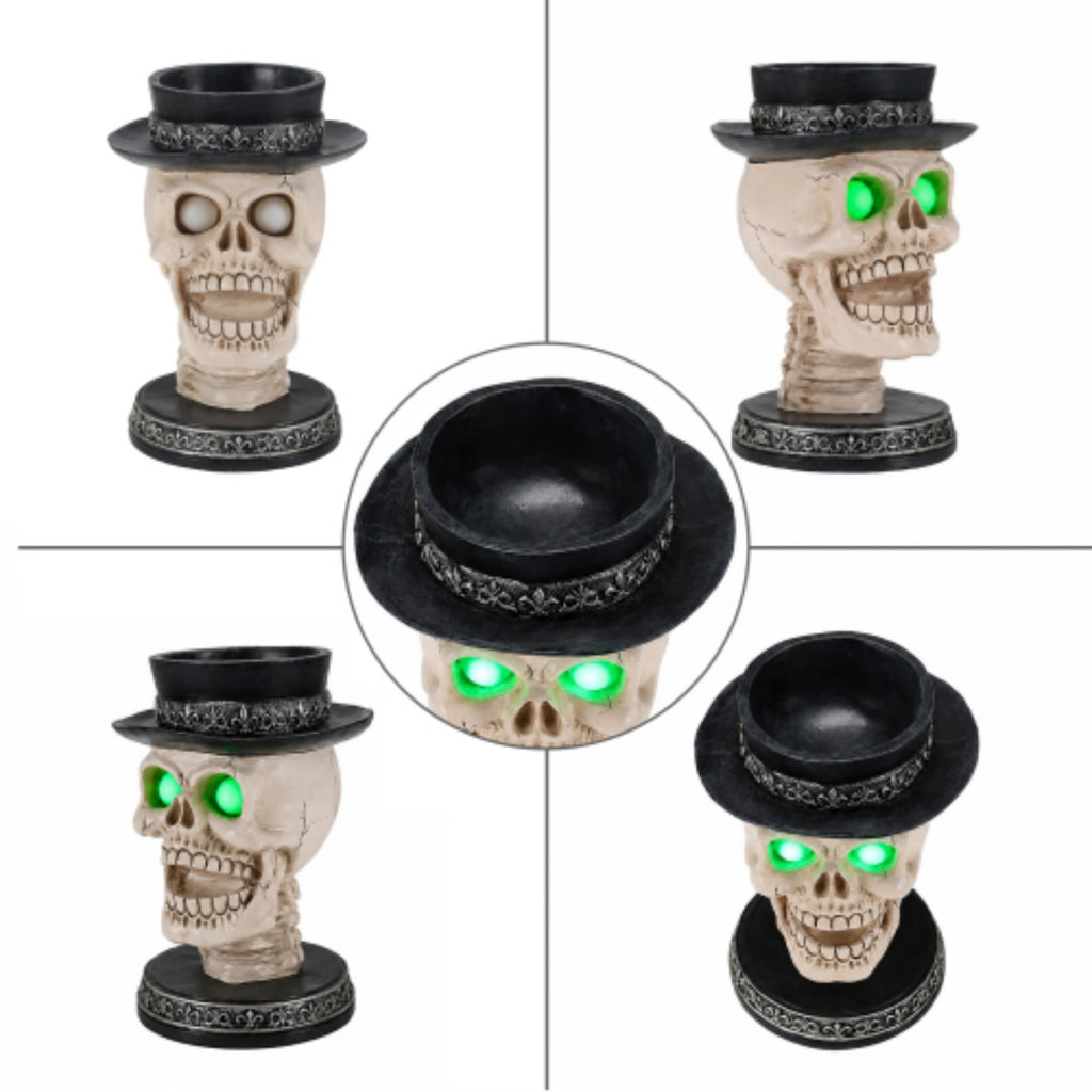 Halloween Skeleton Butler Floor Statue with Serving Tray & Realistic Black Cat, 35.43 Inch Gothic Resin Standing Decor for Entryway, Porch, Living Room, Halloween Party Home Decoration