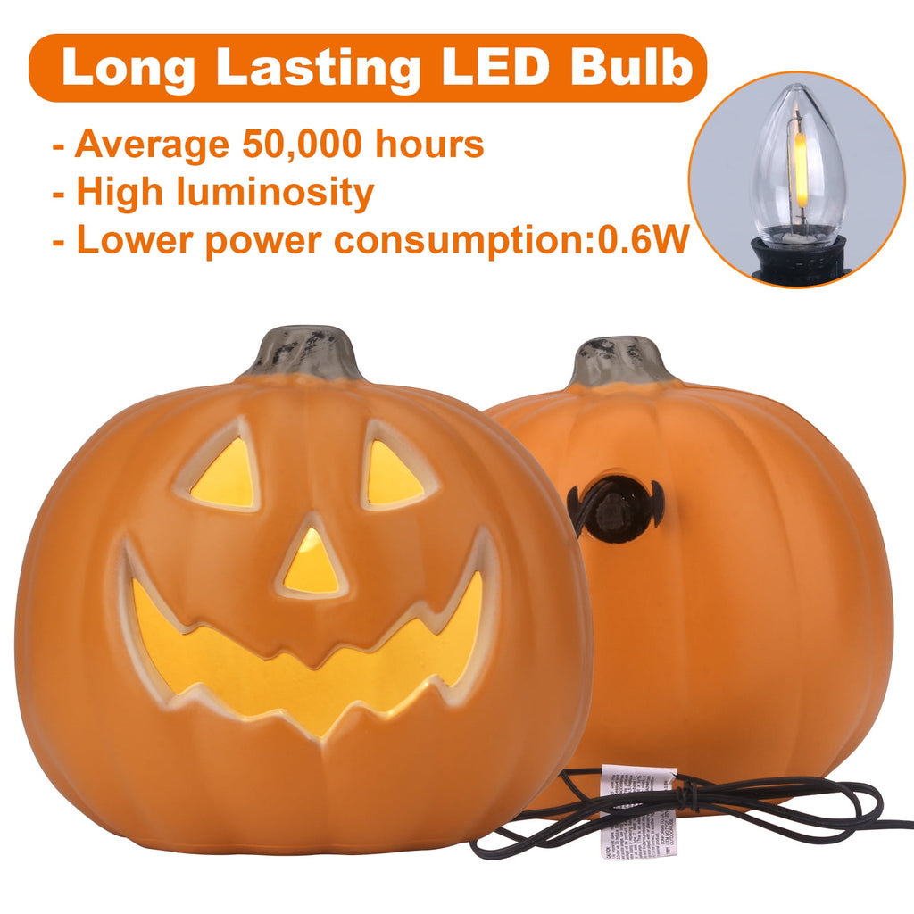 Gamexcel 10" + 14" Pre-Lit Jack O'Lanterns - Indoor/Outdoor Halloween Decorations for Party & Home, Lighted Pumpkin, 2 Pack, Orange