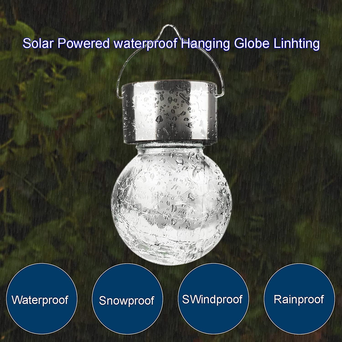 LINLIN 6 Pack Hanging Solar Light Outdoor, 3 Color Solar Powered Decorative Crackle Glass Ball Light, Waterproof Tree Hanging Outdoor Globe Lantern with Handle for Garden Yard Patio Path Party Decor