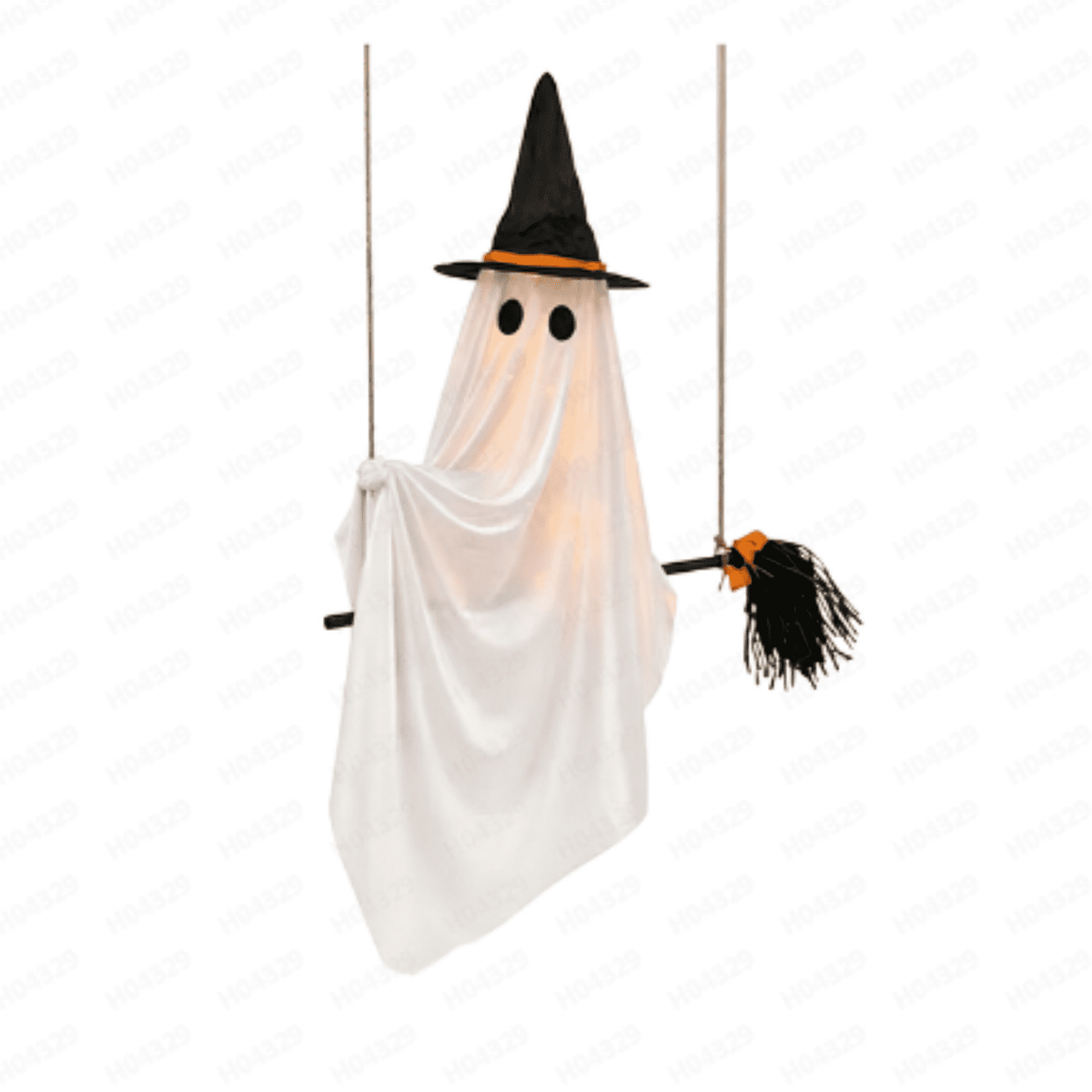 Halloween Decorations Outdoor, Lighted Hanging Ghost Decor with Witch Hat & Broom, LED Flying Ghost Decoration for Porch, Yard, Tree, Patio, Haunted House & Indoor Party 43.3in