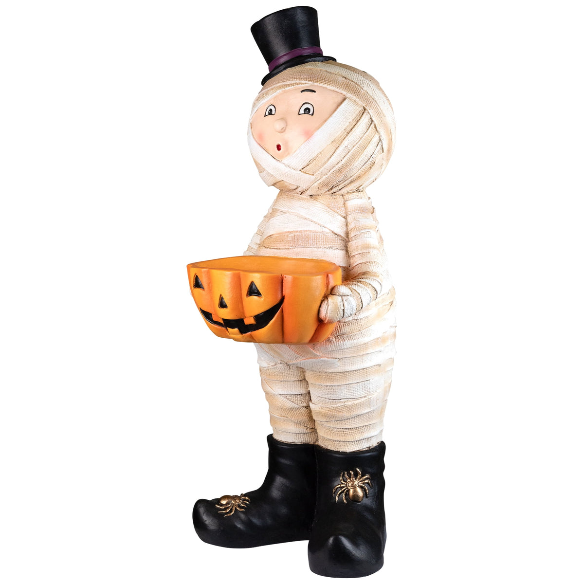 Northlight Mummy in Top Hat Holding Jack-O-Lantern Candy Dish Halloween Decoration - 23"