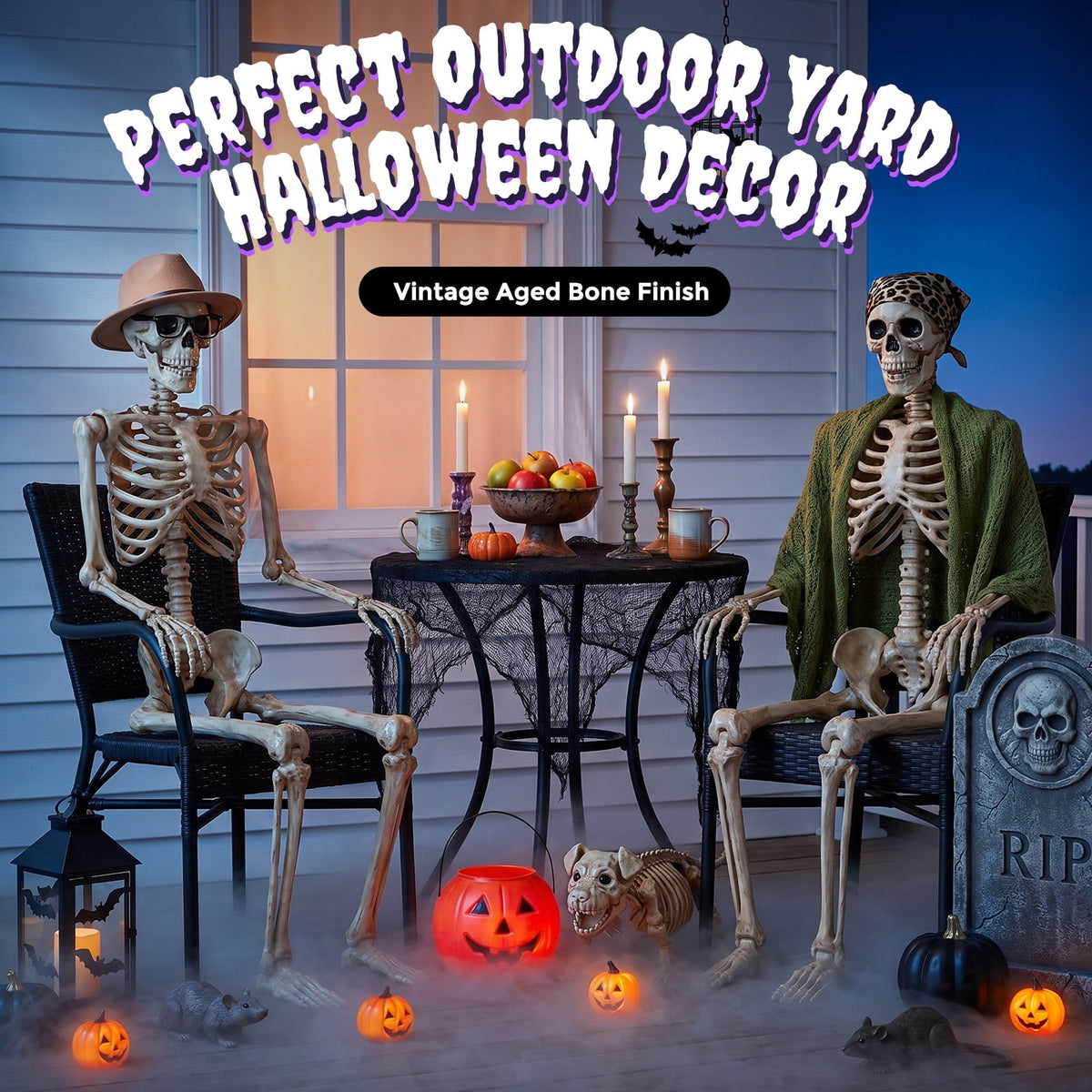 Ayieyill 5.4ft Halloween Skeleton Decorations, Weathered Posable Skeleton Decor for Halloween Decorations Outdoor Indoor