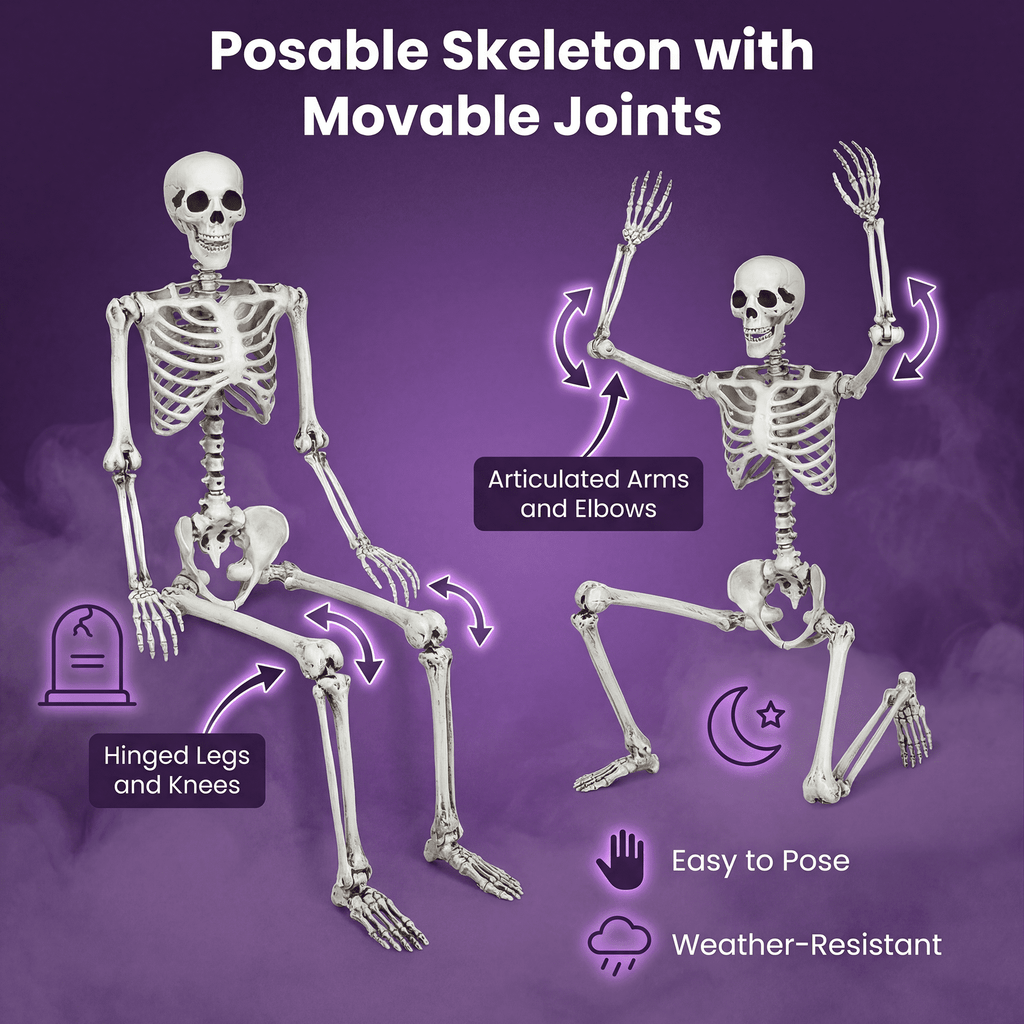 5.4ft Halloween Christmas Skeleton Life Size Realistic Full Body Hanging with Movable Joints 63 Inches