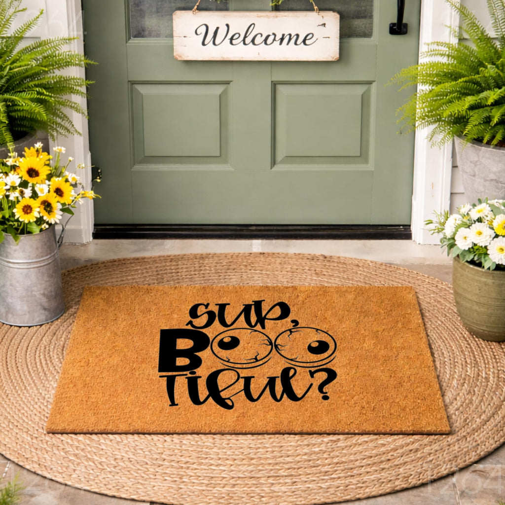 Sup Boo Tiful Doormat, Funny Halloween Welcome Mat, Outdoor Entryway Door Mat (36x60 inches) WoodByStu 1264