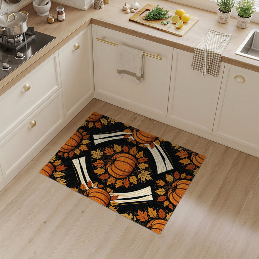 ODIKA Halloween Spooky Pumpkin Phantom Striped Entrance Door Doormat for Playroom, Bedroom, Reading Nook, Pet Friendly & Kids Safe Play