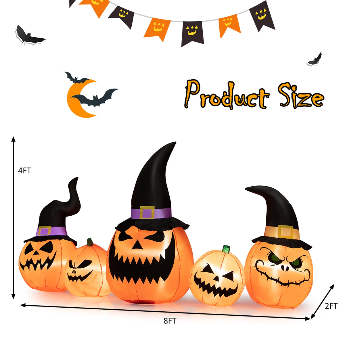 Gymax 4' Inflatable Halloween Pumpkin Yard Decoration w/Built-in LED Lights