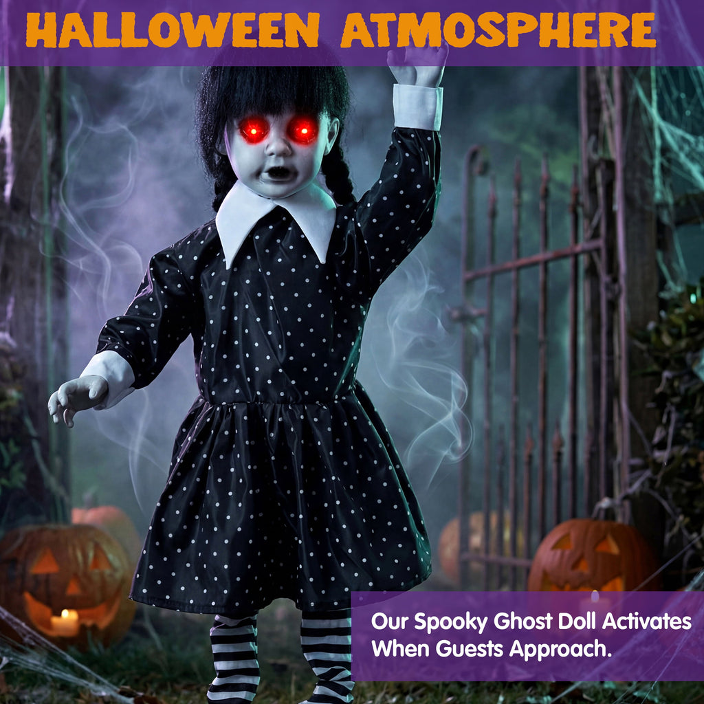 Joyfy 67"(5.6ft) Standing Grim Reaper with Chain, Large Halloween Decorations Outdoor, Life Size Animatronics Skelton, Sound-Actived Party Decor with Creepy Sound & LED Eyes, Scary Haunted House Prop