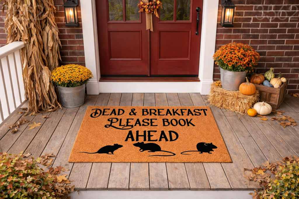 Dead & Breakfast Doormat, Please Book Ahead Welcome Mat, Funny Rat Door Mat, Spooky Home Entry Rug, Halloween Decor 3562 (36x60 inches) 3562