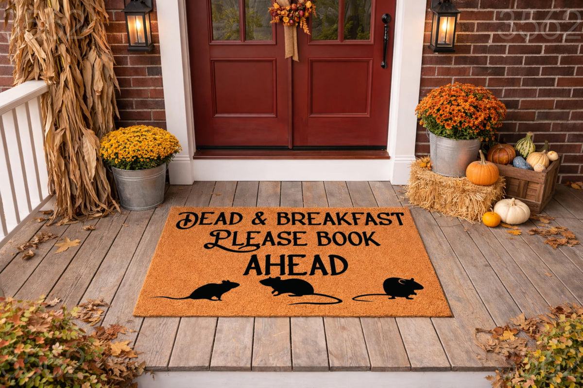 Dead & Breakfast Doormat, Please Book Ahead Welcome Mat, Funny Rat Door Mat, Spooky Home Entry Rug, Halloween Decor 3562 (36x60 inches) 3562