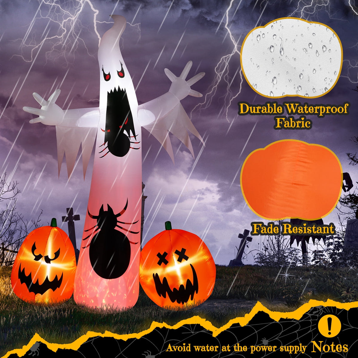 11.8FT Halloween Inflatable Ghost Spider Pumpkin with LED Lights for Yard