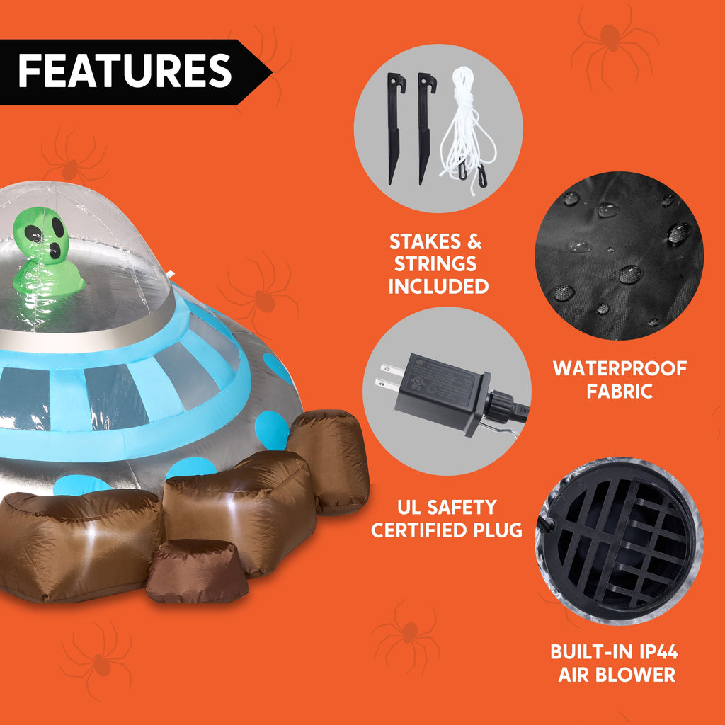 Joyfy 9 ft Halloween Inflatable UFO Alien Decoration with Built-in LEDs,UFO Halloween Decorations Outdoor Blow Up Yard Lawn Decoration