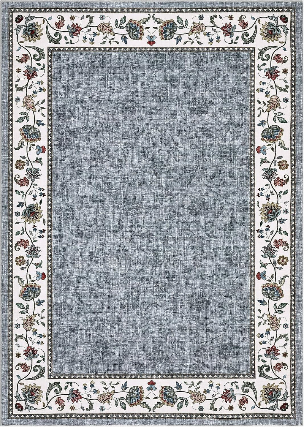 Large Living Room Rug 10x13 Non-Slip Floral Indoor Carpet Washable Floral Bordered Floor Mat Low Pile Non-Shedding Foldable Neutral Bedroom Rugs for Dining Room Nursery Home Office Red