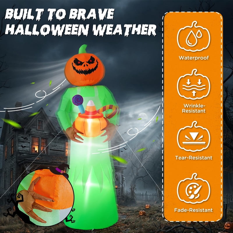 Novtech 10 FT Grim Reaper Halloween Inflatables, Pumpkin Head, Motion Activated Scream, 8 RGB Light Modes, Blow Up Outdoor Yard Decorations for Trick or Treat, Lawn Garden Party & Scary Haunted House